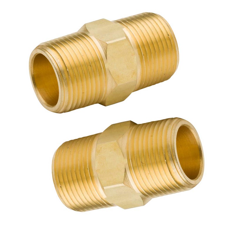 Legines Brass Hex Nipple 3/8" NPT Male x 3/8" NPT Male Straight Pipe Connector Fitting 1200psi (2 pcs) - Image 1